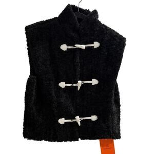 Tankaneo Women’s Sherpa Fleece Vest Black White Toggle Closure Size M NWT